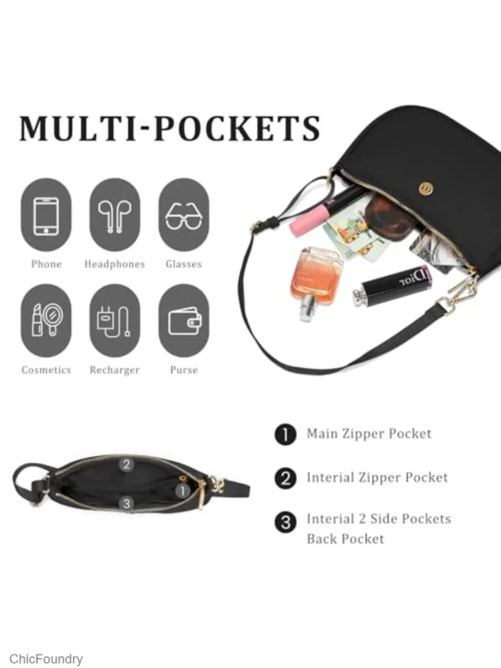Women's Nylon Shoulder Bag Adjustable Strap Mini Clutch Purse